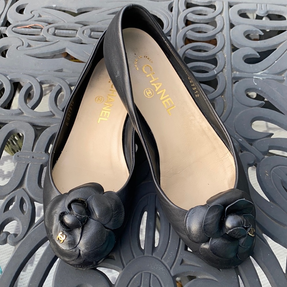 Chanel Black Leather Camellia Ballet